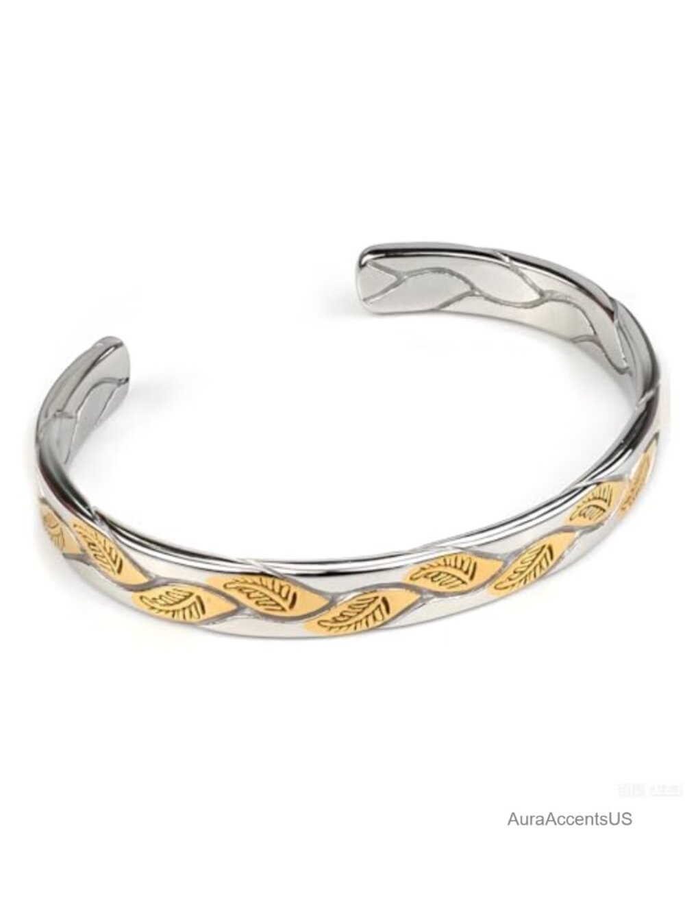 Leaf Cuff Bracelet Stainless Steel 18K Electroplated Adjustable Bangle
